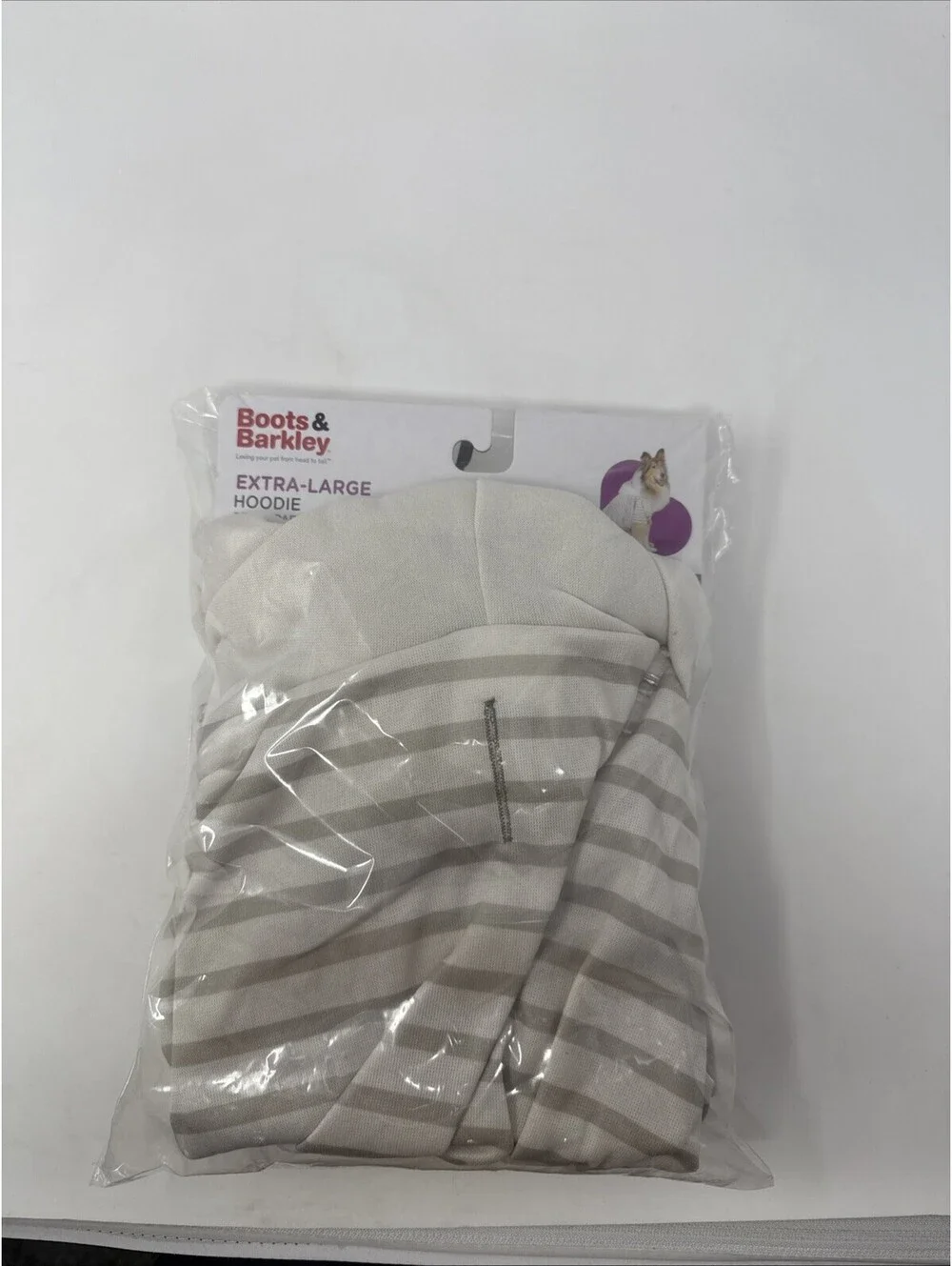Boots & Barkley XL Dog Hoodie, Hooded Polyester, White/Gray Striped